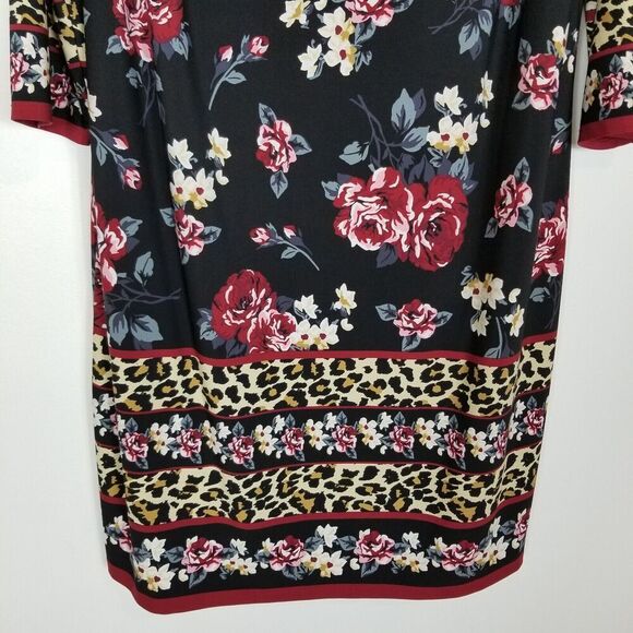 Chico's Women Floral Leopard-Print Dress Sz L Black 3/4 Sleeve Jersey Pullover - Picture 3 of 8
